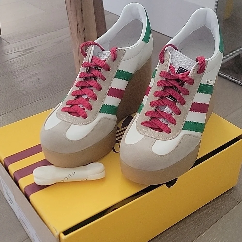 New Gucci X Adidas Gazelle Wedge Sneakers, Size 37, 7 - Picture 2 of 9